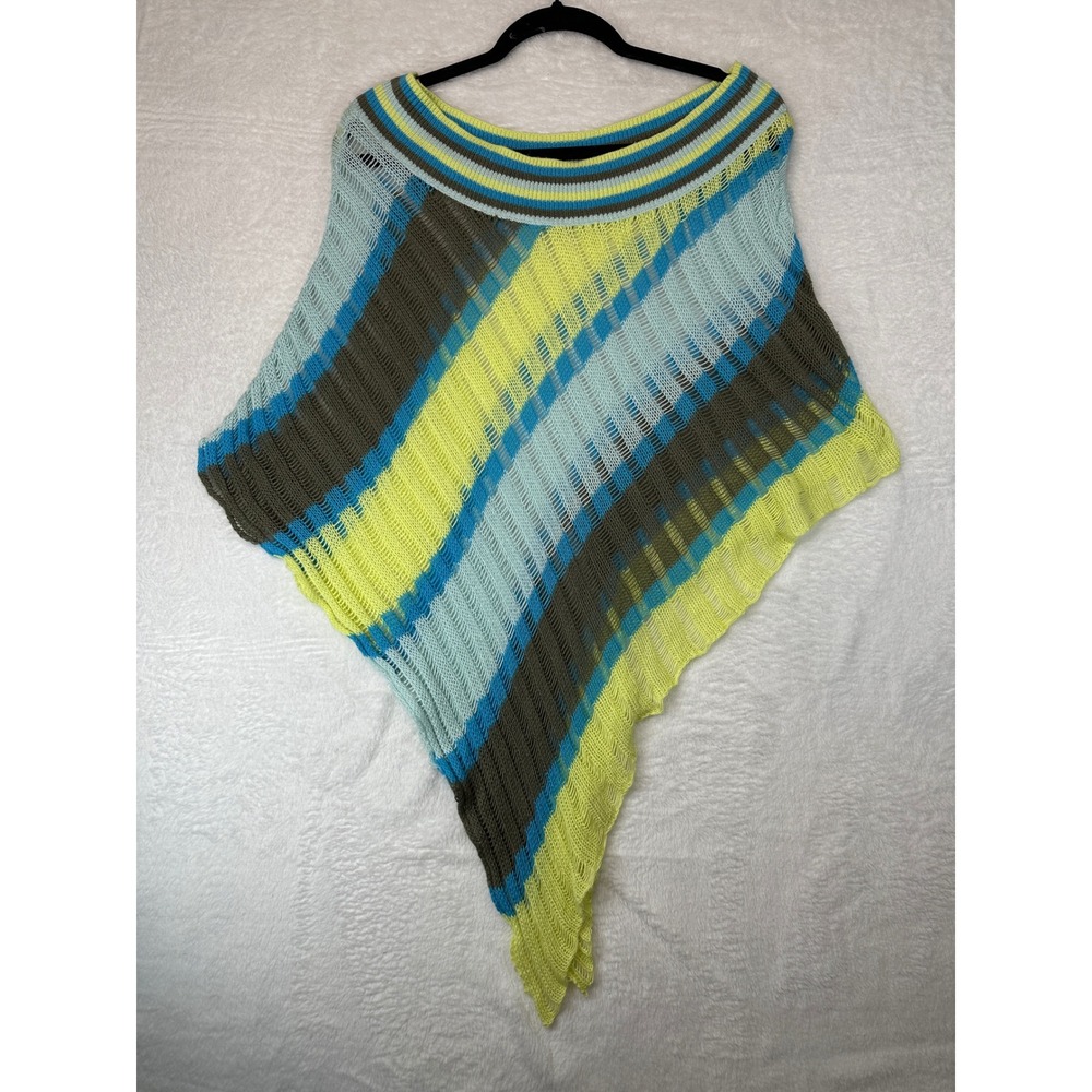 Old Navy Poncho Women L/XL Multi-Color Striped Open Knit Lightweight Sweater